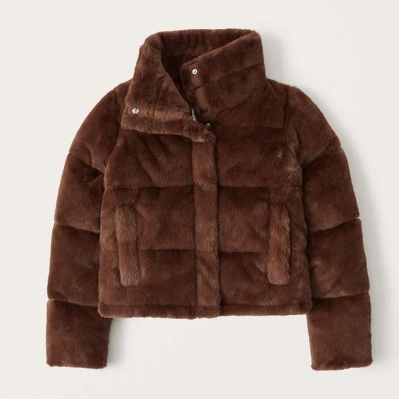 Abercrombie Faux Fur Mini Puffer Coat - Picture 10 of 16